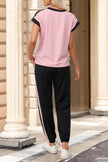 Black Color Block Trim 2 Tone Contrasted Tank and Pants Set