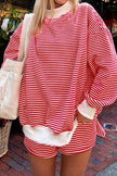 Pink Stripe Oversize Mock Neck Sweatshirt and Shorts Set