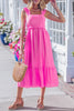 Beau Blue Solid Color Ruffle Trim High Waist Sleeveless Maxi Dress