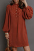 Coffee Solid Shift Long Sleeve Short Length One Piece Dress