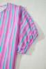 Pink Stripe Dolman Short Sleeve Blouse Drawstring Elastic Waist Loose Short Set