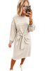 Brown Stripe Striped Colorblock Cuffs Round Neck Long Sleeve Shift Dress