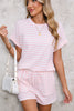 Pink Striped Print Short Sleeve Top and Pocket Shorts Set