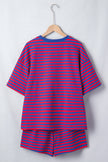 Green Stripe Striped Ribbed Cotton Two-Piece Pant Set with Chest Patch Detail
