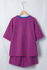 Green Stripe Striped Ribbed Cotton Two-Piece Pant Set with Chest Patch Detail