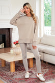 Black Solid Color Oversize Slit Sweatshirt Ribbed Leggings 2pcs Set