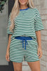 Rose Stripe Drop Shoulder Boxy Casual Terry Short Set