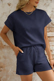 Red Dahlia Textured Short Sleeve Top and Shorts Set