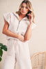 Black Textured Ruffle Sleeve Zipped Top and Wide Leg Pants Set