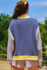Blue Stripe Color Block Long Sleeve Pullover Ribbed Knit Casual Shorts Set
