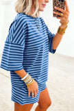 Green Stripe Striped Ribbed Cotton Two-Piece Pant Set with Chest Patch Detail