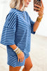 Green Stripe Striped Ribbed Cotton Two-Piece Pant Set with Chest Patch Detail