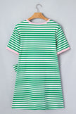 Sky Blue Stripe Nautical Tie Contrast Trim Round Neck T Shirt Mini Dress