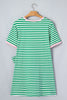 Sky Blue Stripe Nautical Tie Contrast Trim Round Neck T Shirt Mini Dress