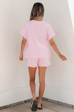 Pink Stripe Matching Oversized Tee and Drawstring Shorts Set