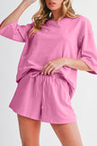 Bonbon Loose V Neck Tee and Drawstring Shorts Set