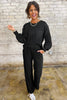 Black Textured Chest Pocket Drop Sleeve Top and Pants Set