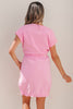 Bonbon Cuffed Short Sleeve Mix Fabric Patchwork Drawstring Mini Dress