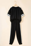 Black Varsity Striped Detail Loose Tee Jogger Pants 2pcs Outfit