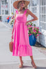 Beau Blue Solid Color Ruffle Trim High Waist Sleeveless Maxi Dress