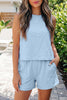 Beige Stitched Detail Loose Tank Top Cotton 2pcs Short Set
