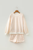 Pink Plaid Baggy Pullover Drawstring Casual Shorts 2pcs Outfit