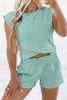 Yellow Cream Solid Short Sleeve Elastic Waist Pocket Casual Two Piece Short Set