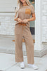 Rose Stripe Crew Neck Tee Drawstring Waist Cropped Pants Set