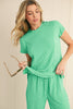 Bright Pink Solid Corded Short Sleeve T Shirt and Wide Leg Pants Set