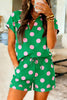 Pink Polka Dot Print V Neck Tee Short Set