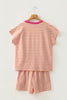 Yellow Stripe Colorblock Trim V Neck Tee Drawstring Elastic Waist Short Set