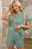 Red Dahlia Textured Short Sleeve Top and Shorts Set