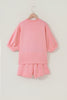 Gossamer Pink Scalloped V Neck Dolman Oversize Top Drawstring Short Set
