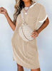 Apricot Twisted Ribbed Color Block Trim T Shirt Shift Dress