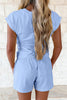 Yellow Cream Solid Short Sleeve Elastic Waist Pocket Casual Two Piece Short Set