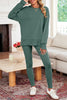 Black Solid Color Oversize Slit Sweatshirt Ribbed Leggings 2pcs Set