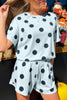 Pink Polka Dot Print Loose Tee Drawstring Elastic Waist Short Set