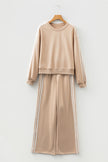 Gray Morn Varsity Striped Detail Cropped Pullover Wide Leg Pants 2pcs Outfit