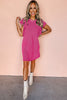 Rose Red Plain Crinkle Rib Flutter Sleeve Mini Dress
