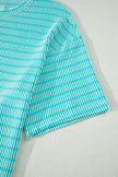 Rose Stripe Raised Rib Loose Tee Drawstring Elastic Waist 2pcs Short Set