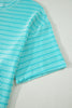 Rose Stripe Raised Rib Loose Tee Drawstring Elastic Waist 2pcs Short Set