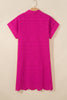 Rose Red Solid Color Eyelet Embroidered T Shirt Mini Dress