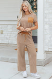 Rose Stripe Crew Neck Tee Drawstring Waist Cropped Pants Set
