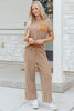 Rose Stripe Crew Neck Tee Drawstring Waist Cropped Pants Set