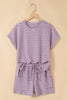 Brown Stripe Breathable Textured Knit Short 2pcs Set