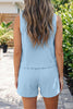 Beige Stitched Detail Loose Tank Top Cotton 2pcs Short Set
