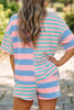 Pink Stripe Exposed Seam Mixed Patchwork Loose Short Set