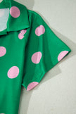 Pink Polka Dot Print V Neck Tee Short Set