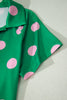 Pink Polka Dot Print V Neck Tee Short Set