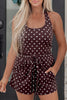 Brown Polka Dot Halter Tank Drawstring Elastic Waist Short Set